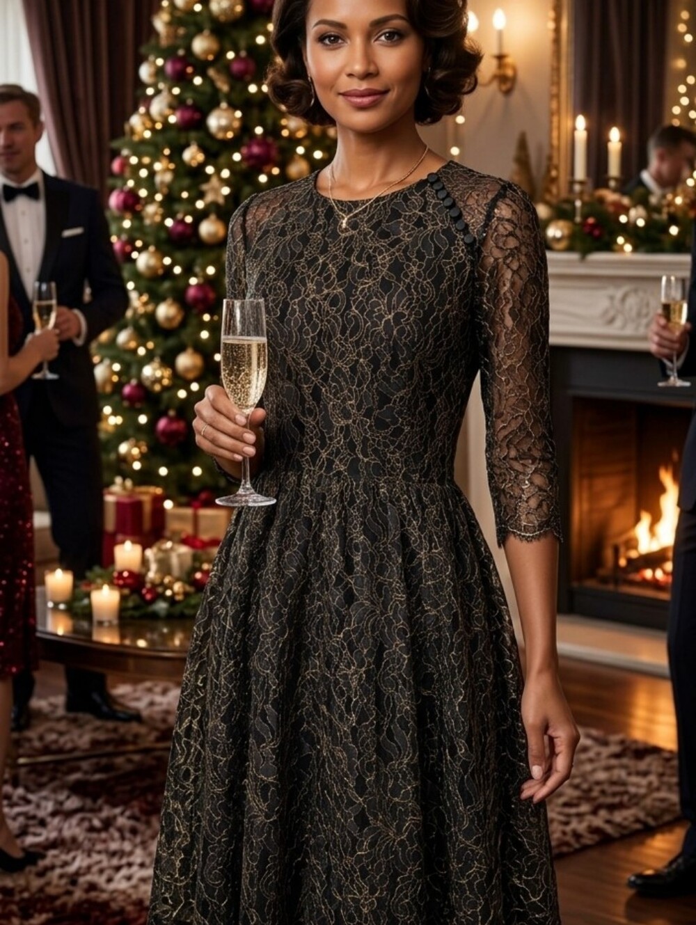 Dolce Vita Lace Dress Gold & Black Size L cocktail party  Whimsigoth